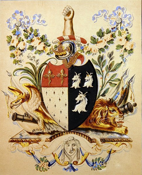 Et heraldisk design, identificeret som Barntons våben af English School