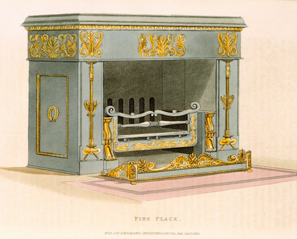 En dekorativ luftovn fra Ackermanns Repository of Arts II, september 1825, gravering af English School