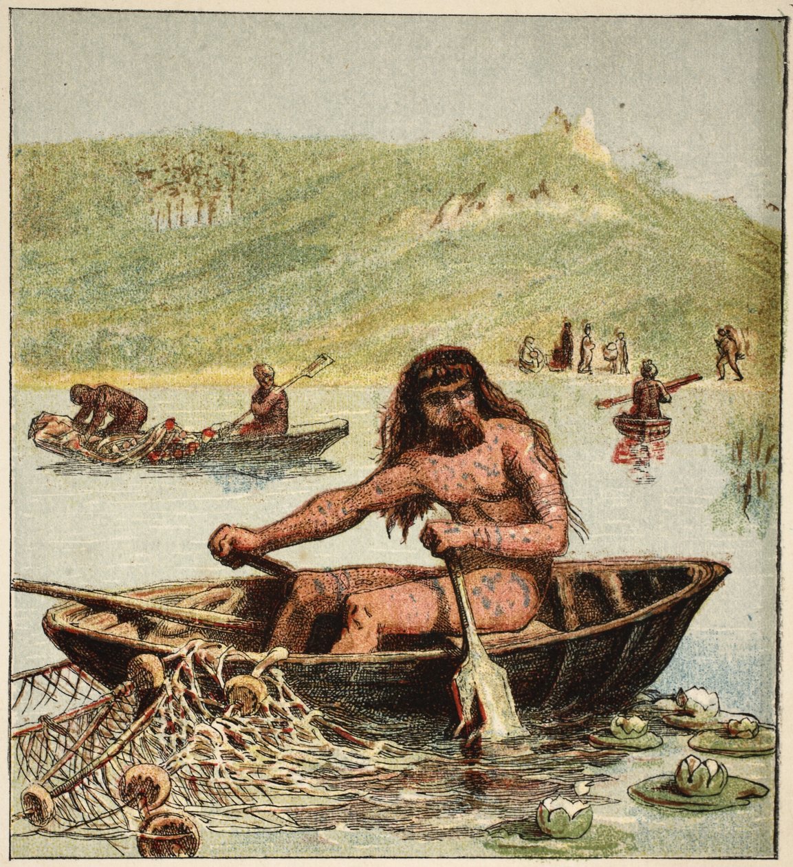 Gammel brite i sin båd, pub. 1890 (farvelitografi) af English School
