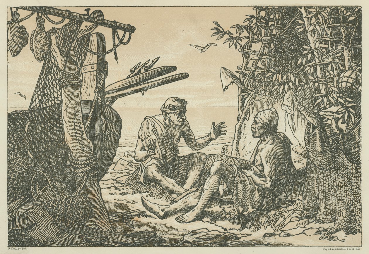 Gamle græske fiskere (litografi) af English School