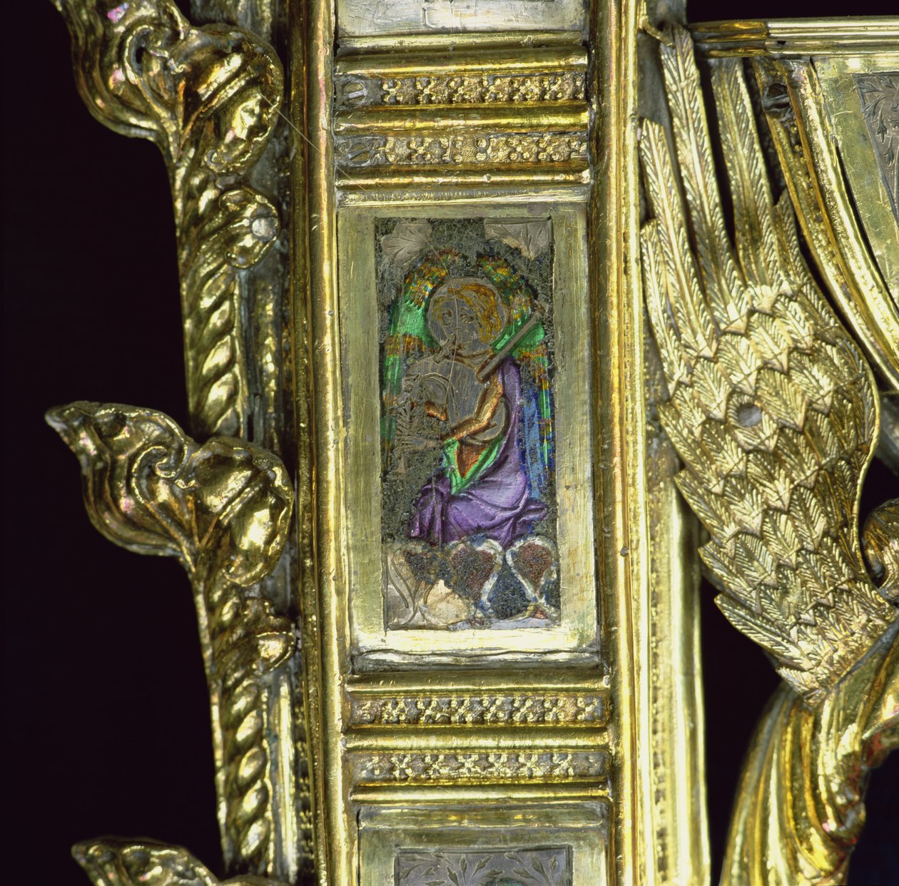 Engel, der spiller på sækkepibe, detalje fra crozier af William Wykeham (ca. 1320-1404) (forgyldt sølv og emalje) (se 205100-32)d af English School