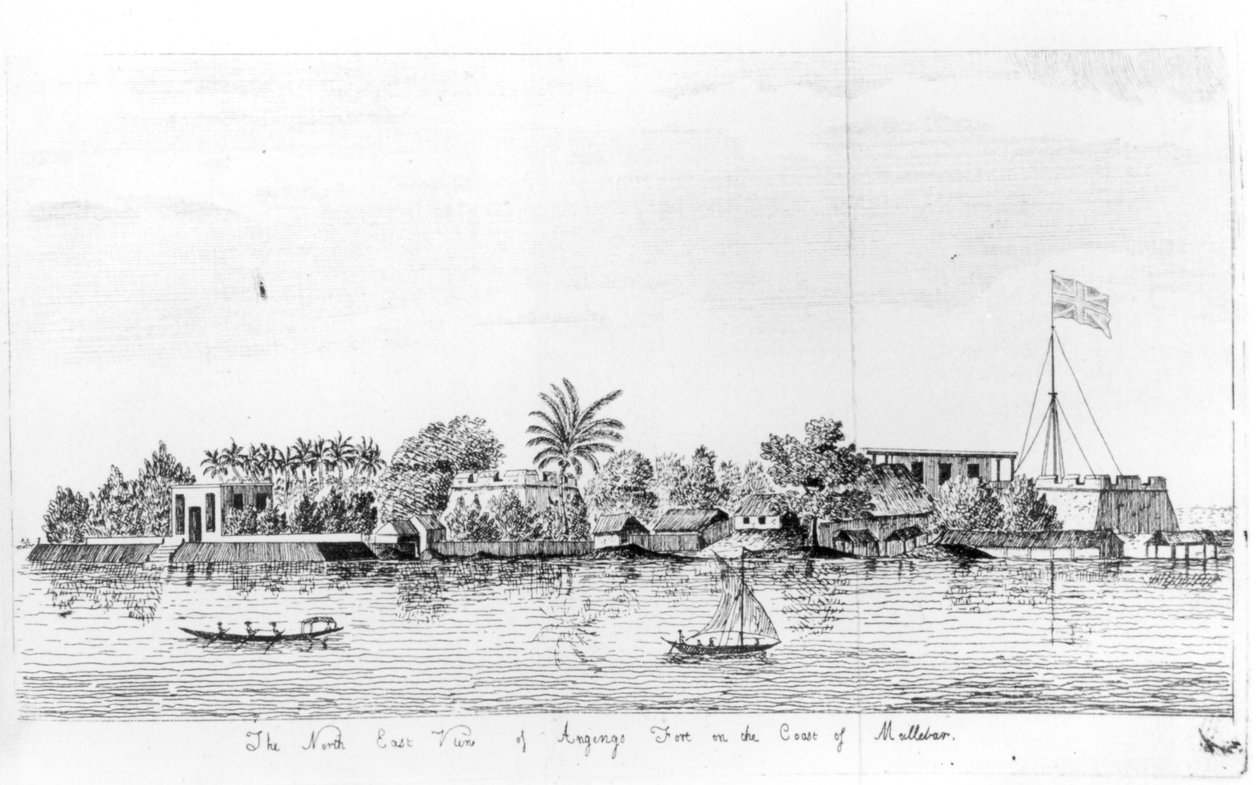 Anjengo Fort på Malabars kyst, Indien, fra rejse til Østindien af John Henry Grose, 2. udgave, udgivet 1766 af English School