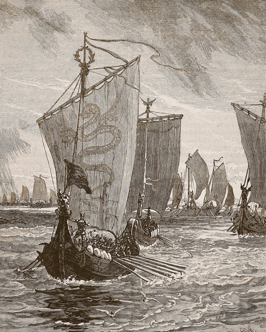 Anlaff ind i Humber, illustration fra Cassells Illustrated History of England (sepia foto) af English School
