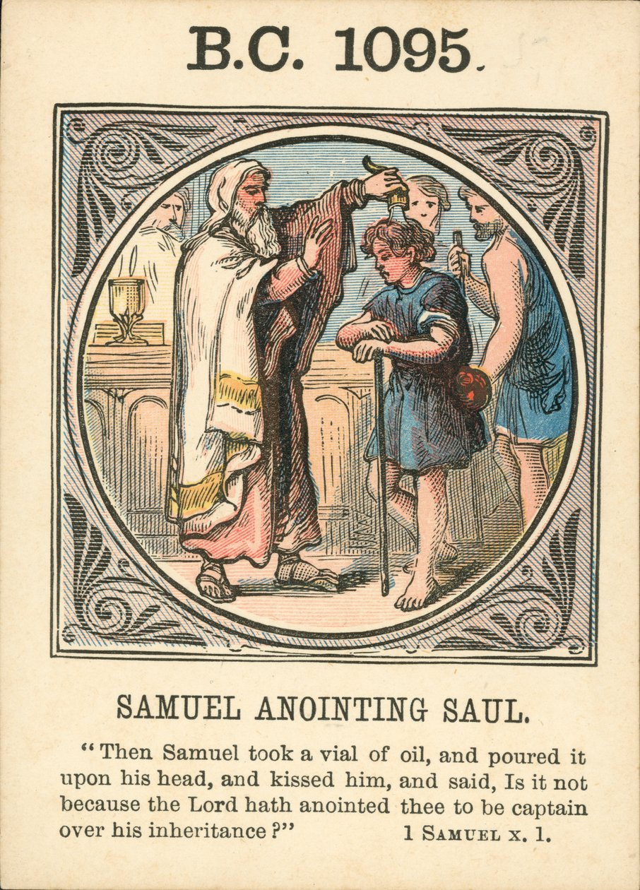Anno Mundi: BC 1095, Samuel salver Saul (farvelitografi) af English School