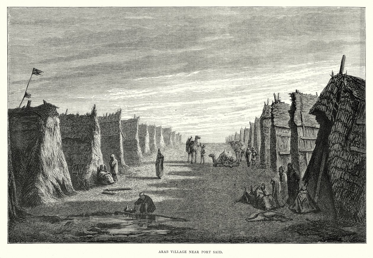 Arabisk landsby nær Port Said (gravering) af English School