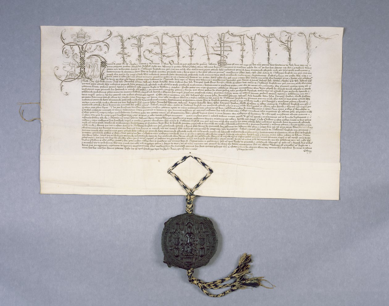 Arkiv 11980: Charteroptagelsesbevilling af kong Henry VI til New College Oxford af godserne i Newton Longville, 1441 (blæk på pergament) af English School