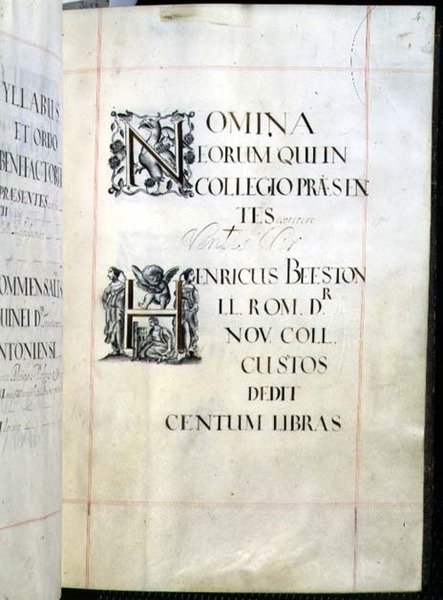 Arkiv 3693 fol.4 Side fra en Benefaction Book of New College, Oxford af English School