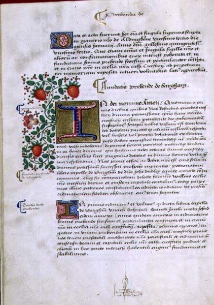 Arkiv 9432 f.19v Side med tekst med oplyst initial 