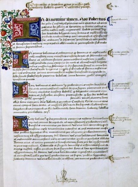 Arkiv 9432 f.5 Side med tekst med belyst initial 