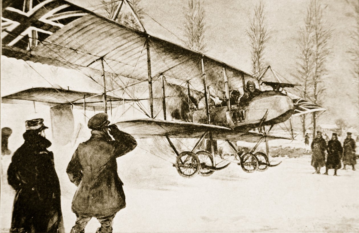 Bevæbnet britisk biplan med start fra hovedkvarteret nær Hollebeke, 1914-19 af English School