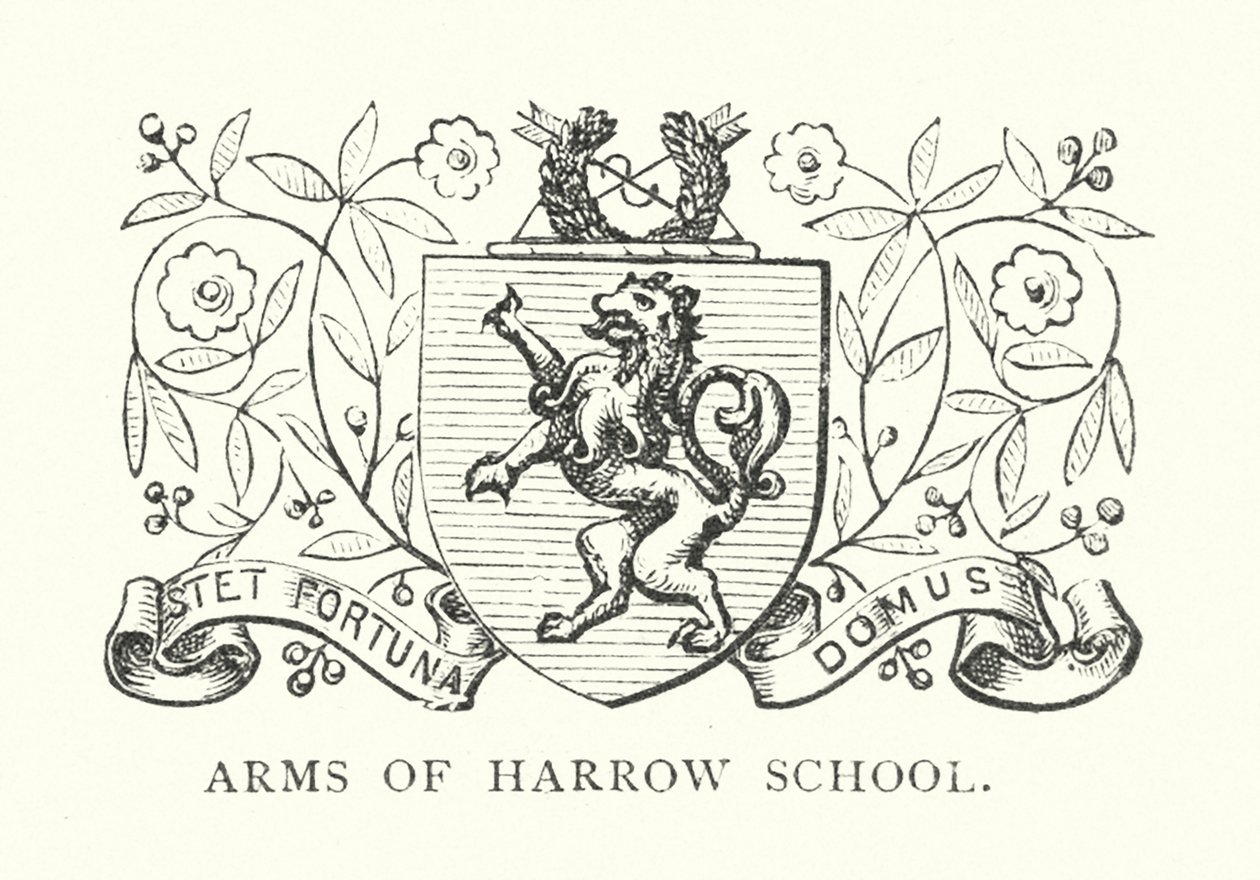 Harrow Skoles våbenskjold (gravering) af English School