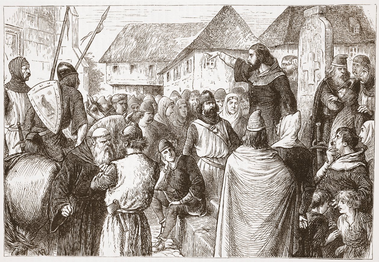 Arnold of Brescia Preaching, illustration fra The History of Protestantism af James Aitken Wylie (1808-1890), pub. 1878 af English School
