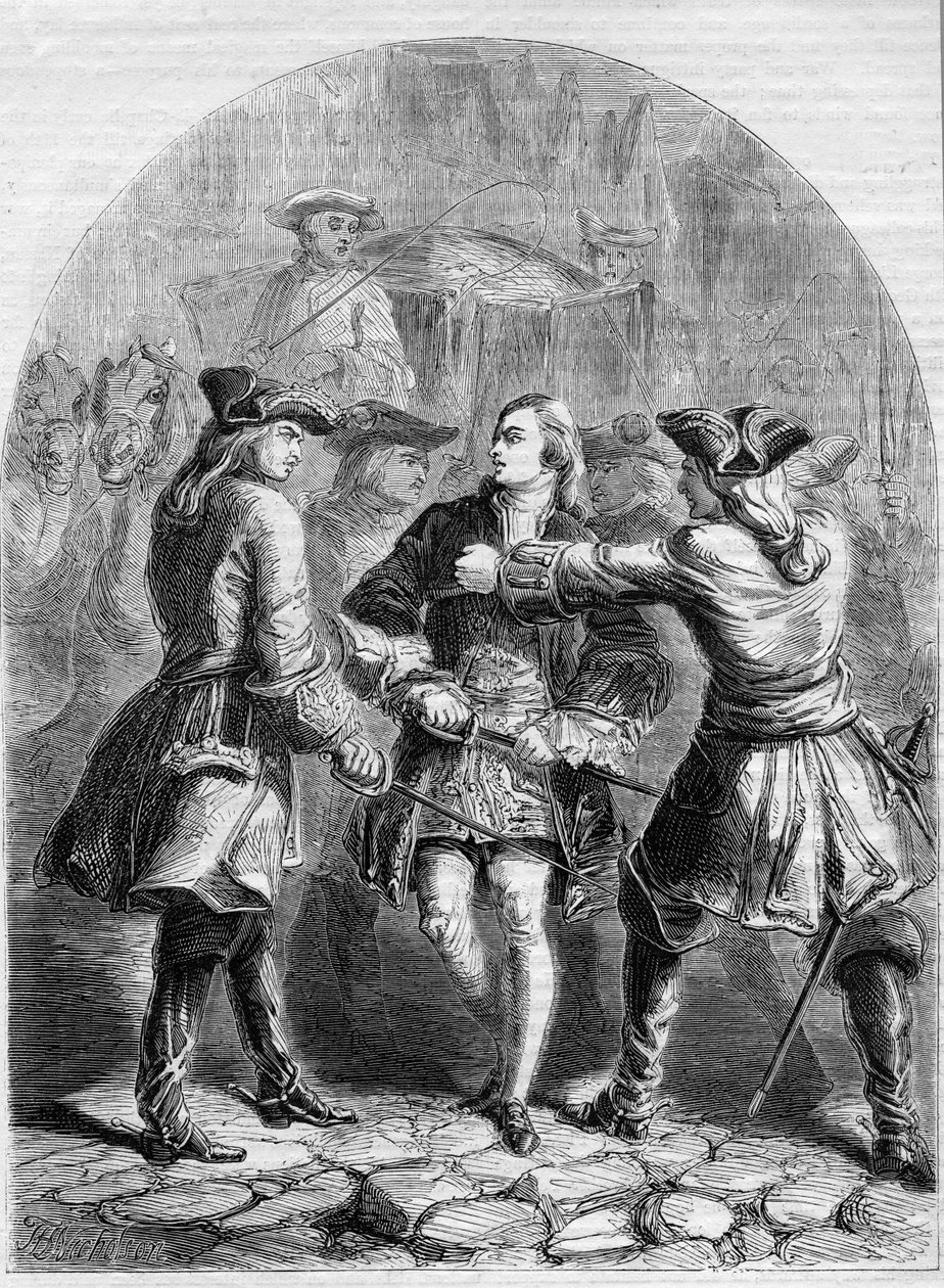 Arrestation of the Young Pretender i Paris, illustration fra 