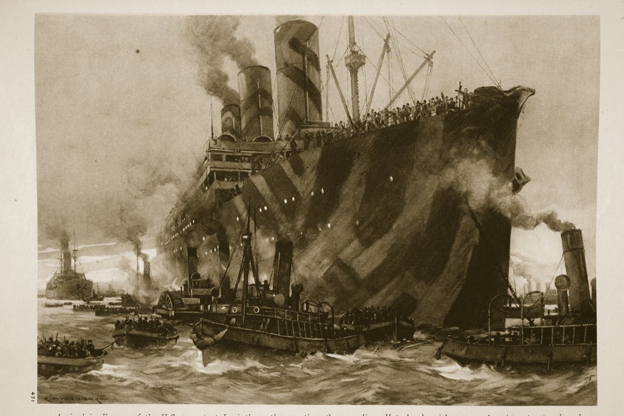 Ankomst til Frankrig af den amerikanske transport Leviathan, det engangs tyske linjeskib, Vaterland, med 12.000 amerikanske tropper ombord, 1914-19 af English School