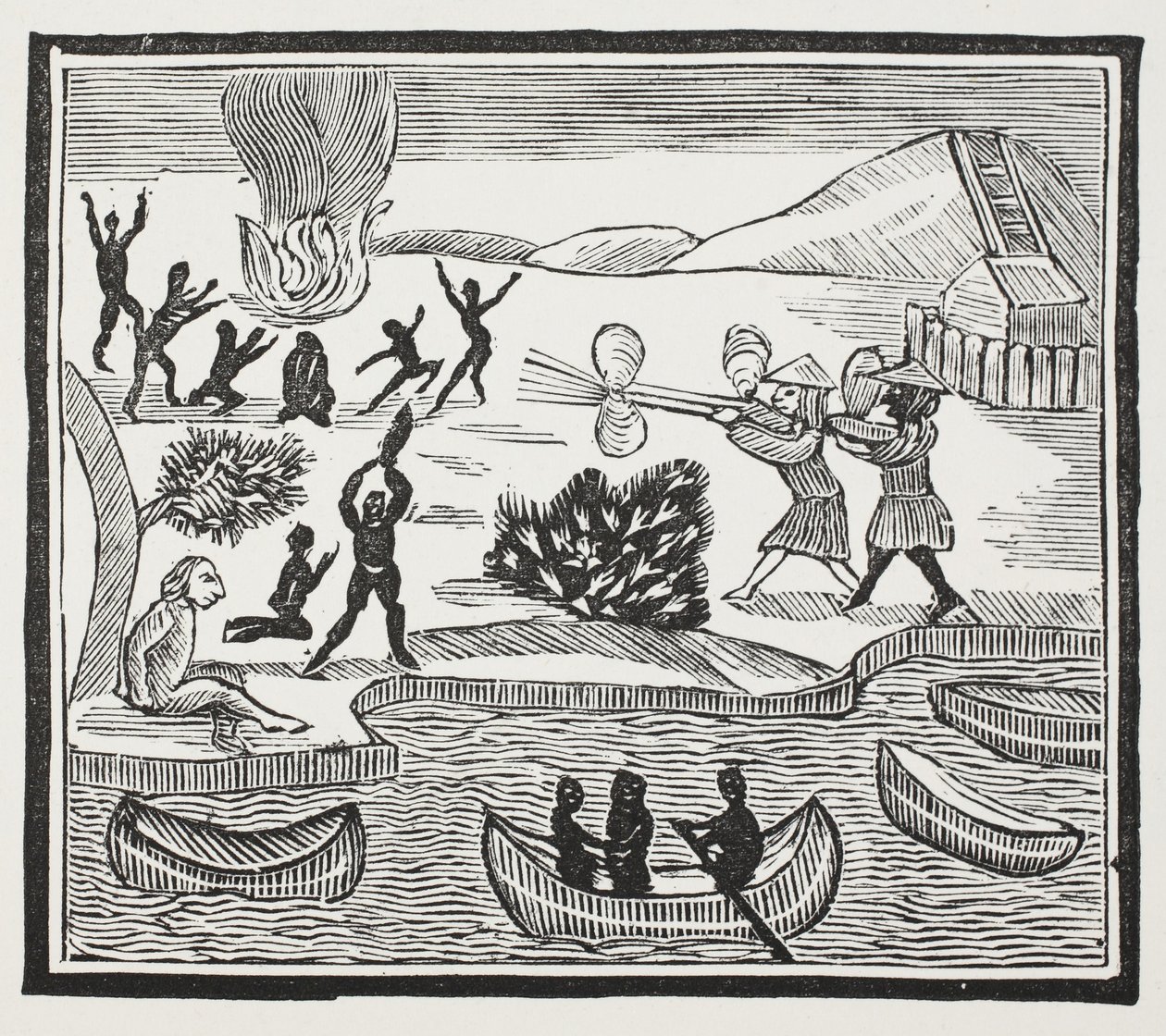 Ankomst af Savages med Christian Prisoner, illustration fra Chap-books of the Eighteenth Century af John Ashton, pub. 1882 af English School