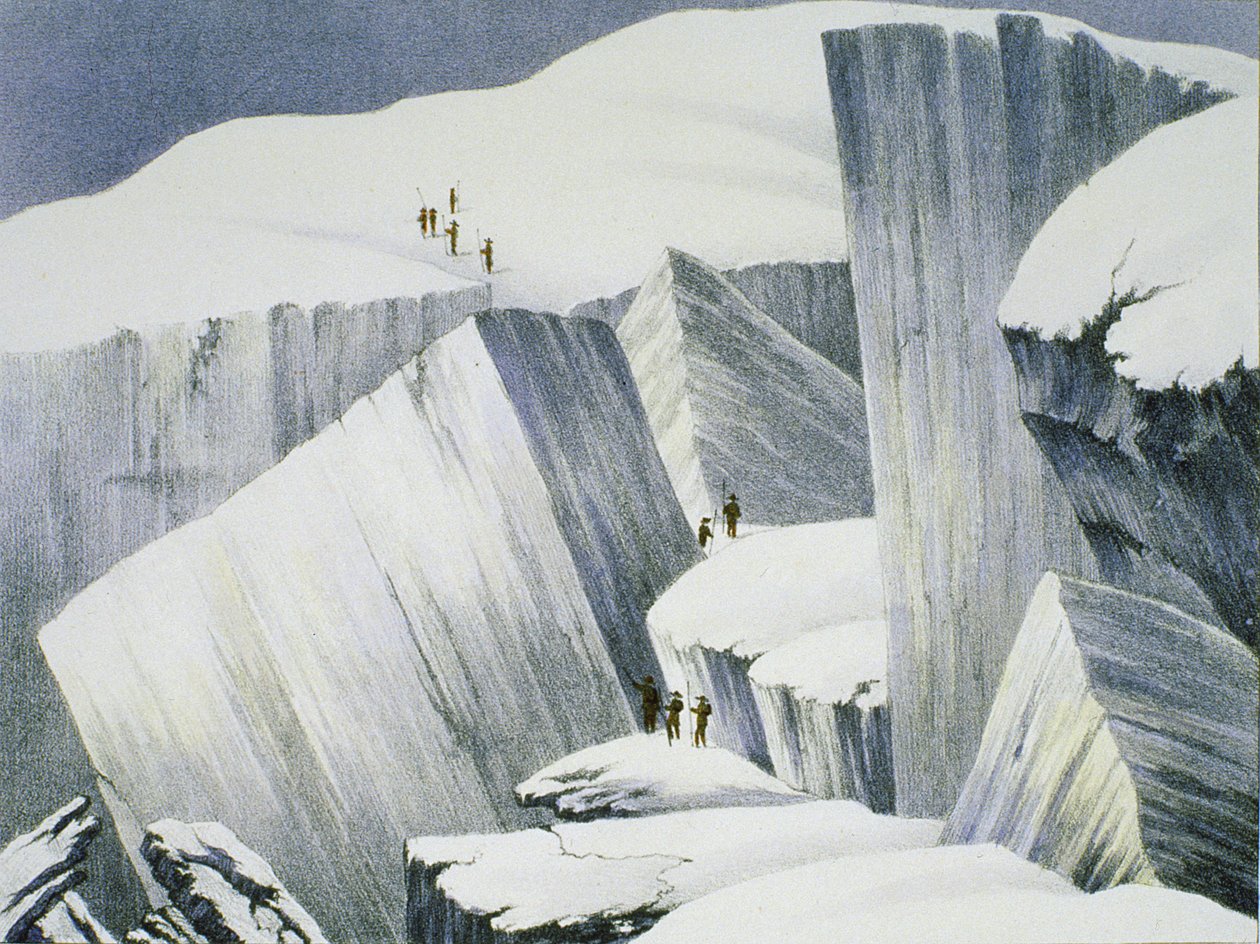 Ascending a Cliff, fra A Narrative of an Ascent to the Summit of Mont Blanc af Charles Fellows (1799-1860), udgivet 1827 af English School