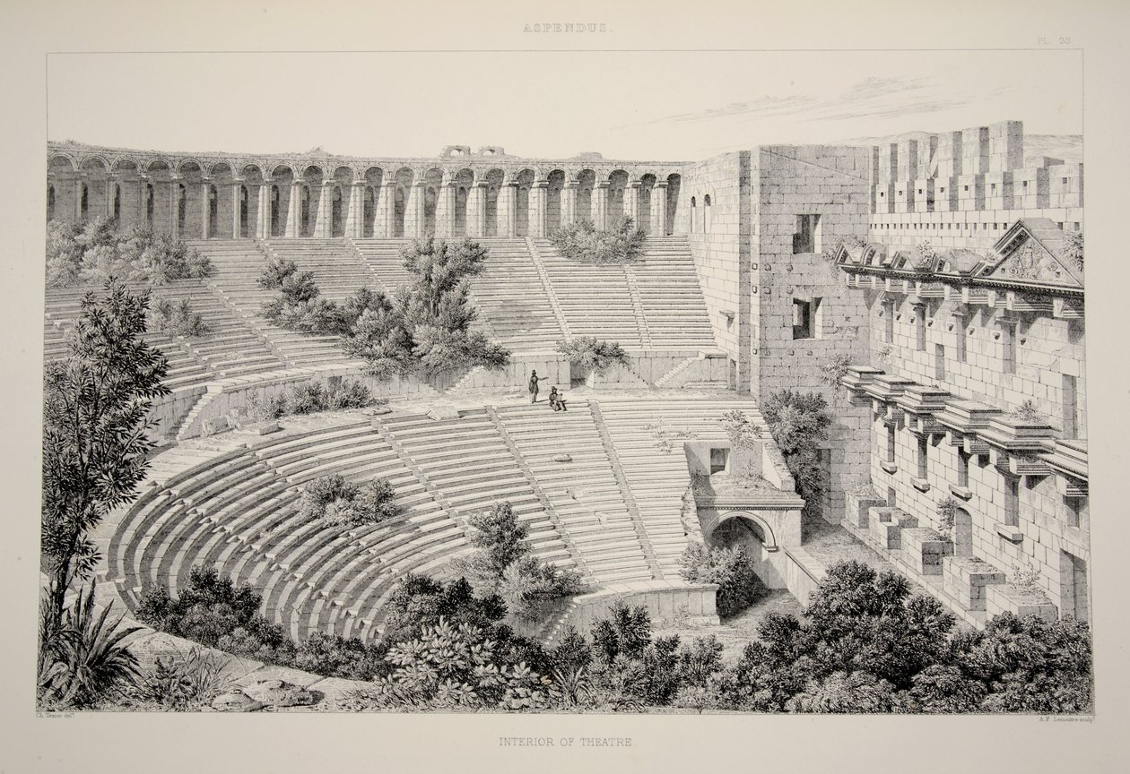 Aspendu - Interiør af teater, fra The Principal Ruins of Asia Minor, pub. 1863 (litho) af English School