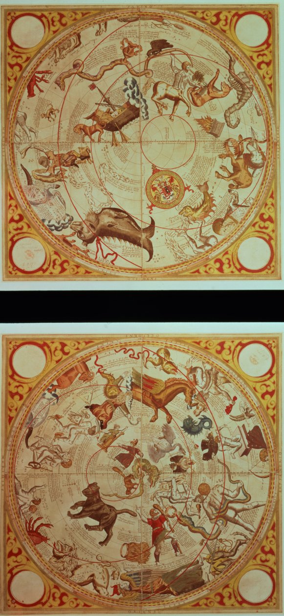 Astrologisk kalender, stjernetegn, ca. 1660 (håndfarvet gravering) af English School