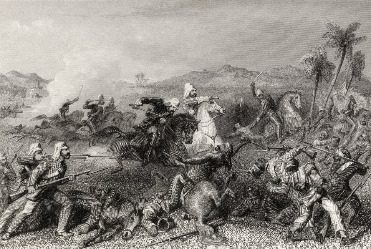 Angreb på Sealcote-mytteristerne af general Nicholsons irregulære kavaleri i 1857 fra 