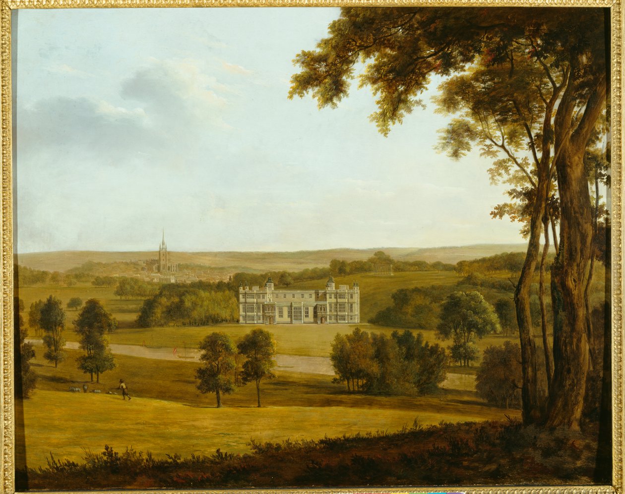 Audley End fra Vesten (olie på lærred) af English School