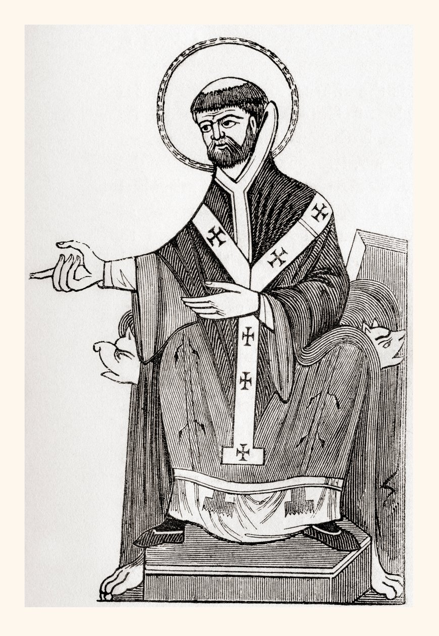 Augustin af Canterbury, katolsk benediktinermunk fra det 6. århundrede, som blev den første ærkebiskop af Canterbury, fra Old England: A Pictorial Museum, udgivet i 1847 af English School