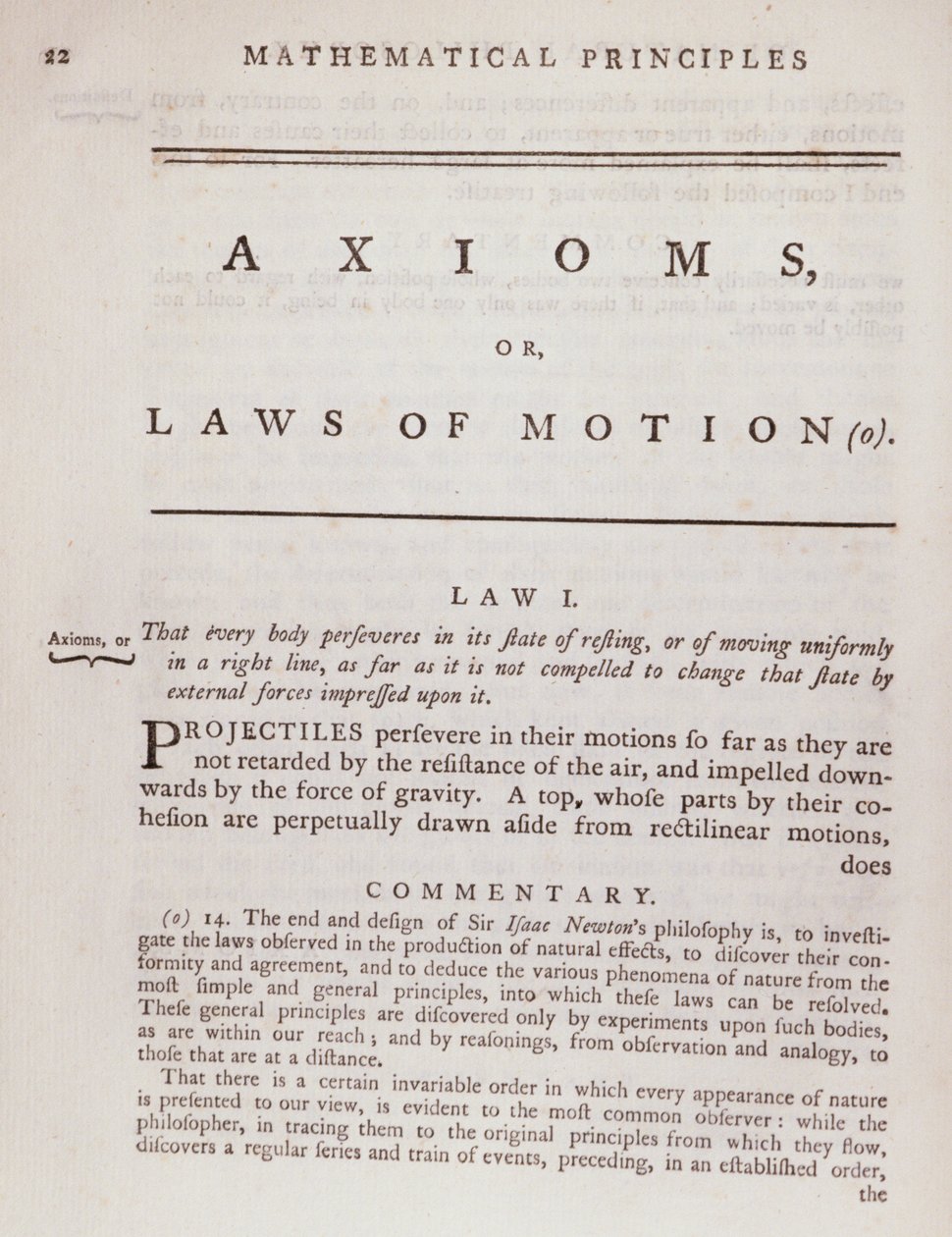 Aksiomer eller bevægelseslove fra bind I af Naturfilosofiens matematiske principper af Sir Isaac Newton (1642-1727) 1777 af English School