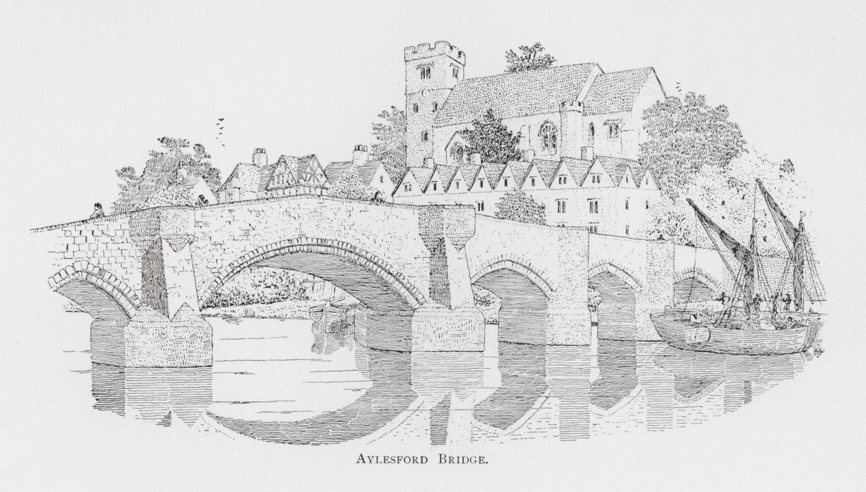 Aylesford Bridge (litografi) af English School