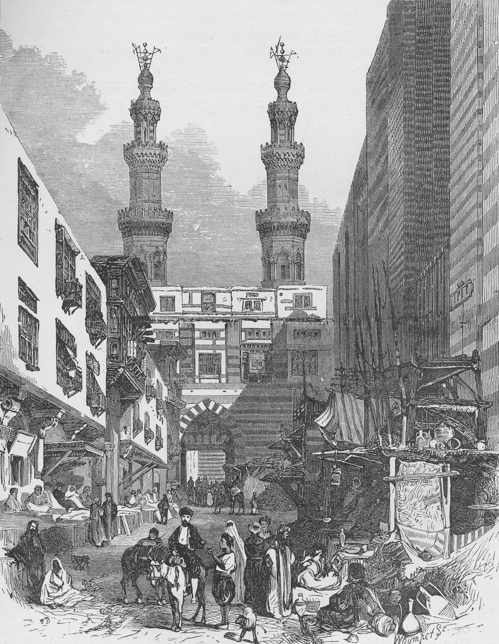 Bab El-Mutawellee, Cairo, graveret af Josiah Wood Whymper (1813-1903) af English School