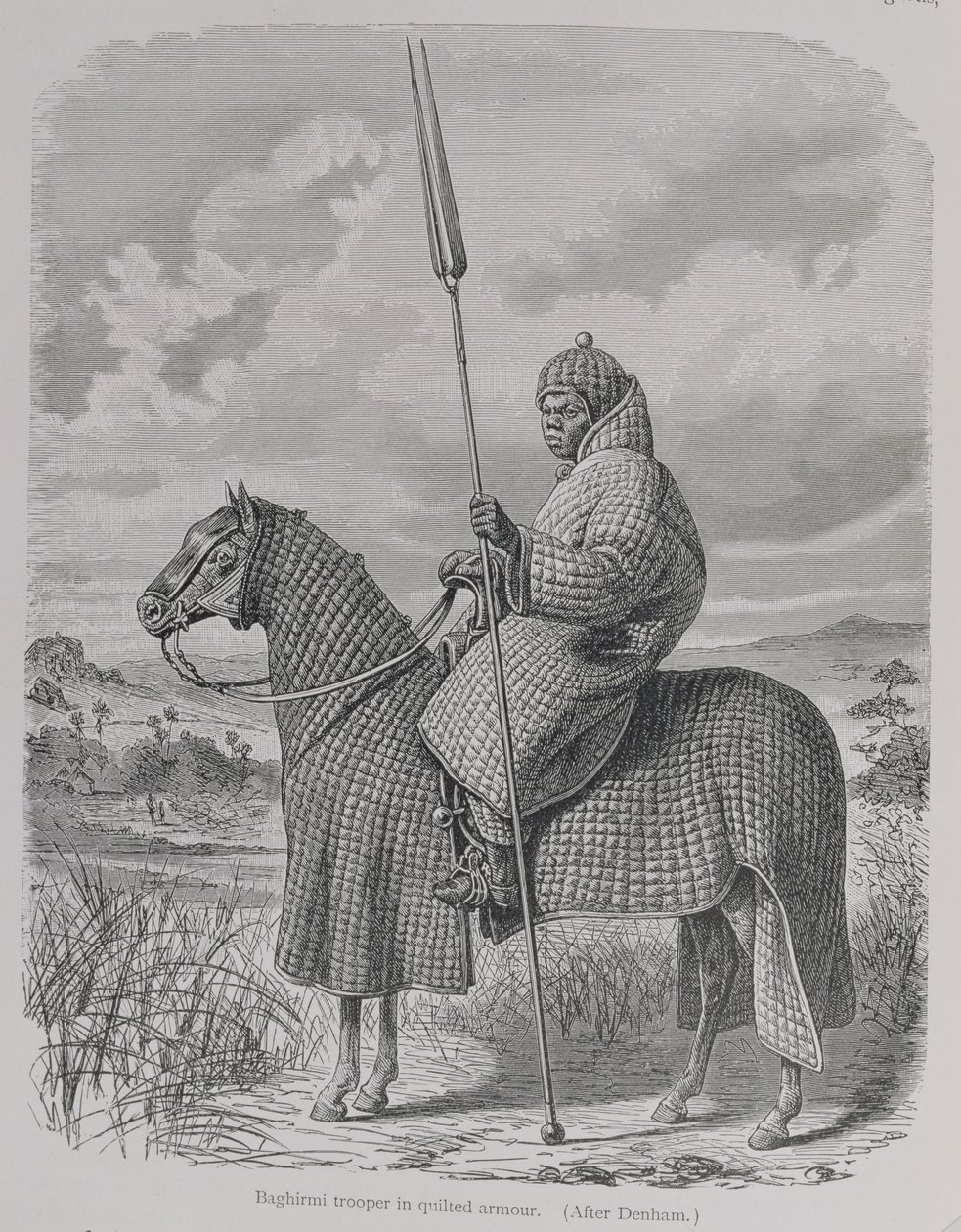 Baghirmi trooper i quiltet rustning, fra 
