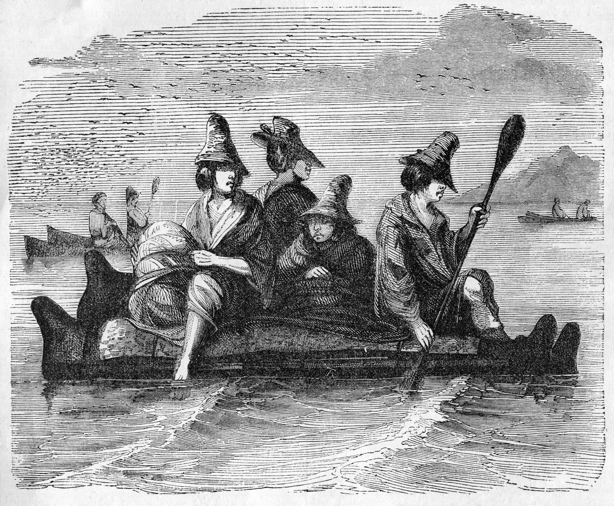Balsas, eller Boat of Skin, brugt af de indfødte på den amerikanske kyst, illustration fra 
