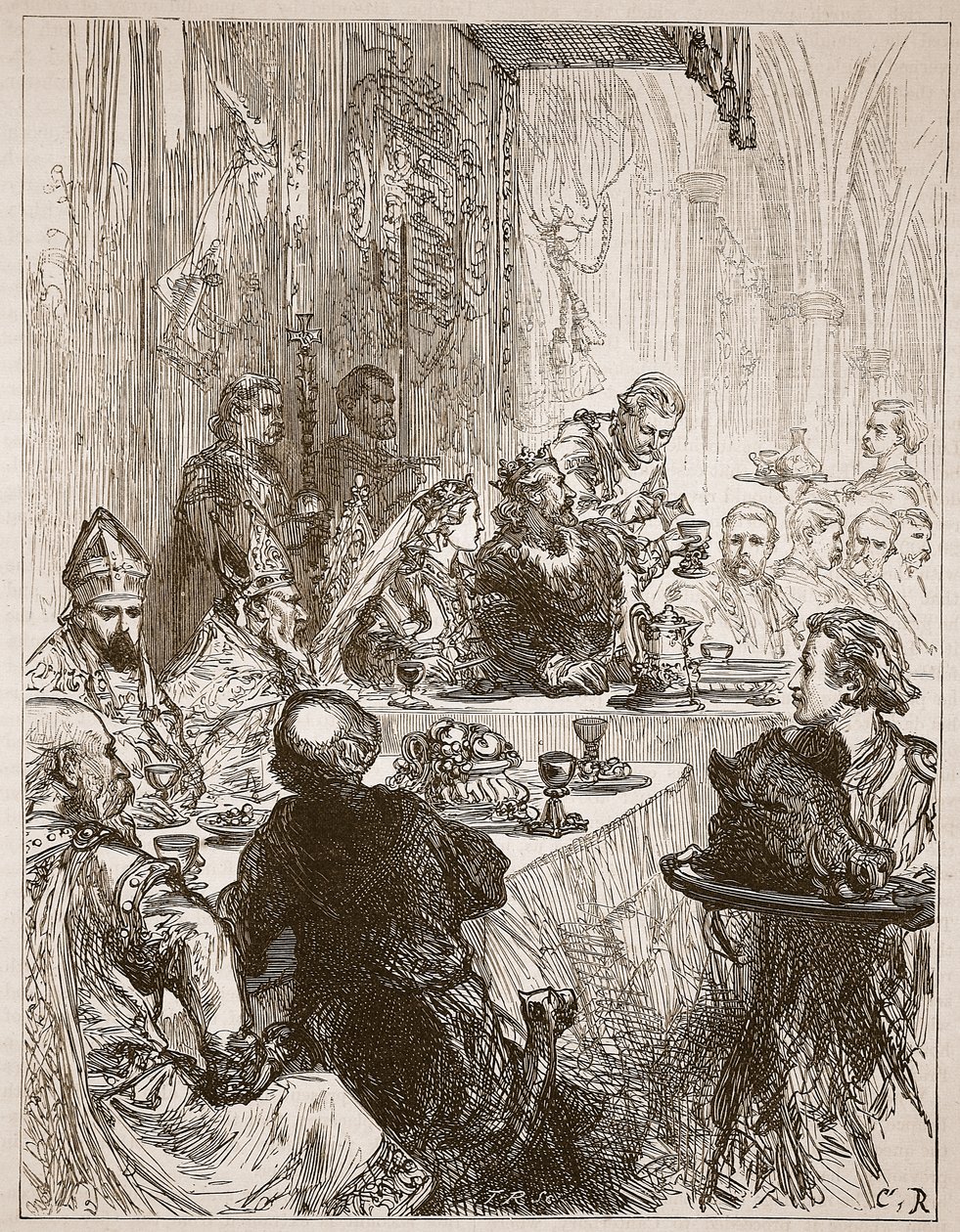 Banket ved ægteskabet mellem Henry og Eleanor af Provence, illustration fra Cassells Illustrated History of England (sepia foto) af English School