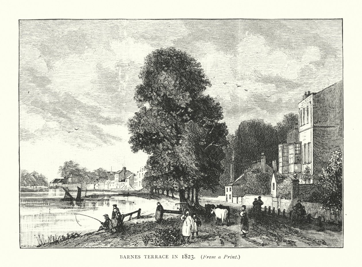 Barnes Terrace i 1823 (kobberstik) af English School