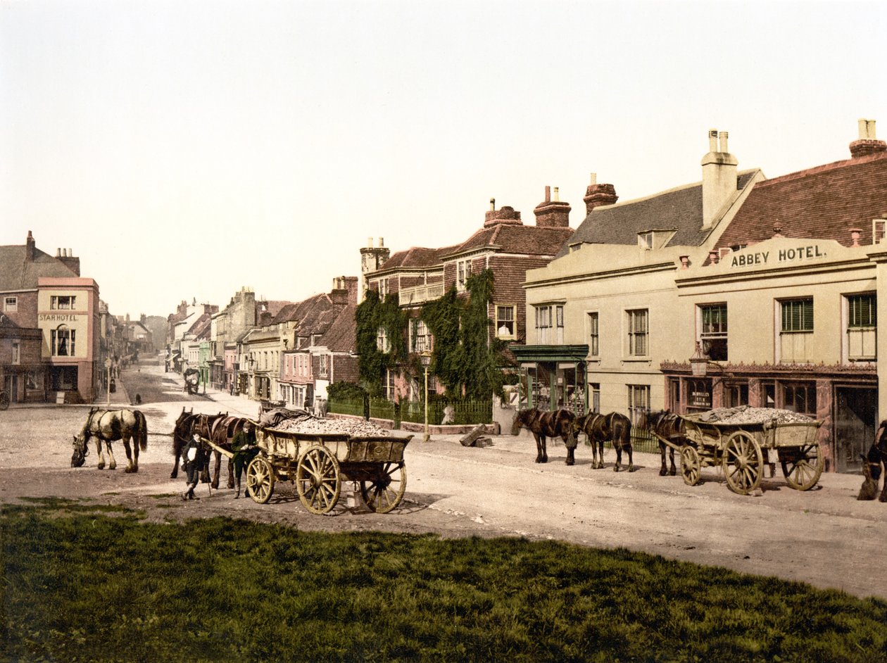 Battle High Street (håndfarvet foto) af English School