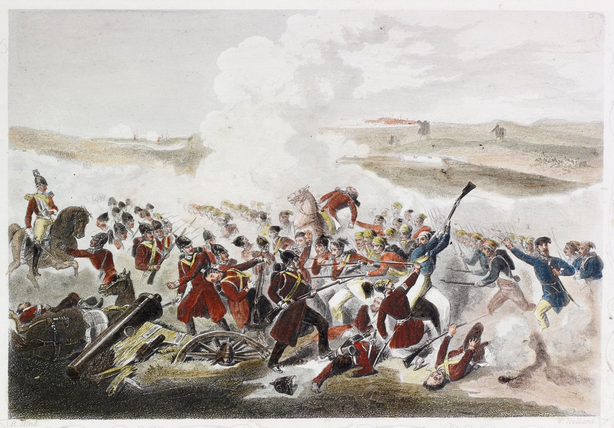 Battle Of Eupatoria (farvet gravering) af English School