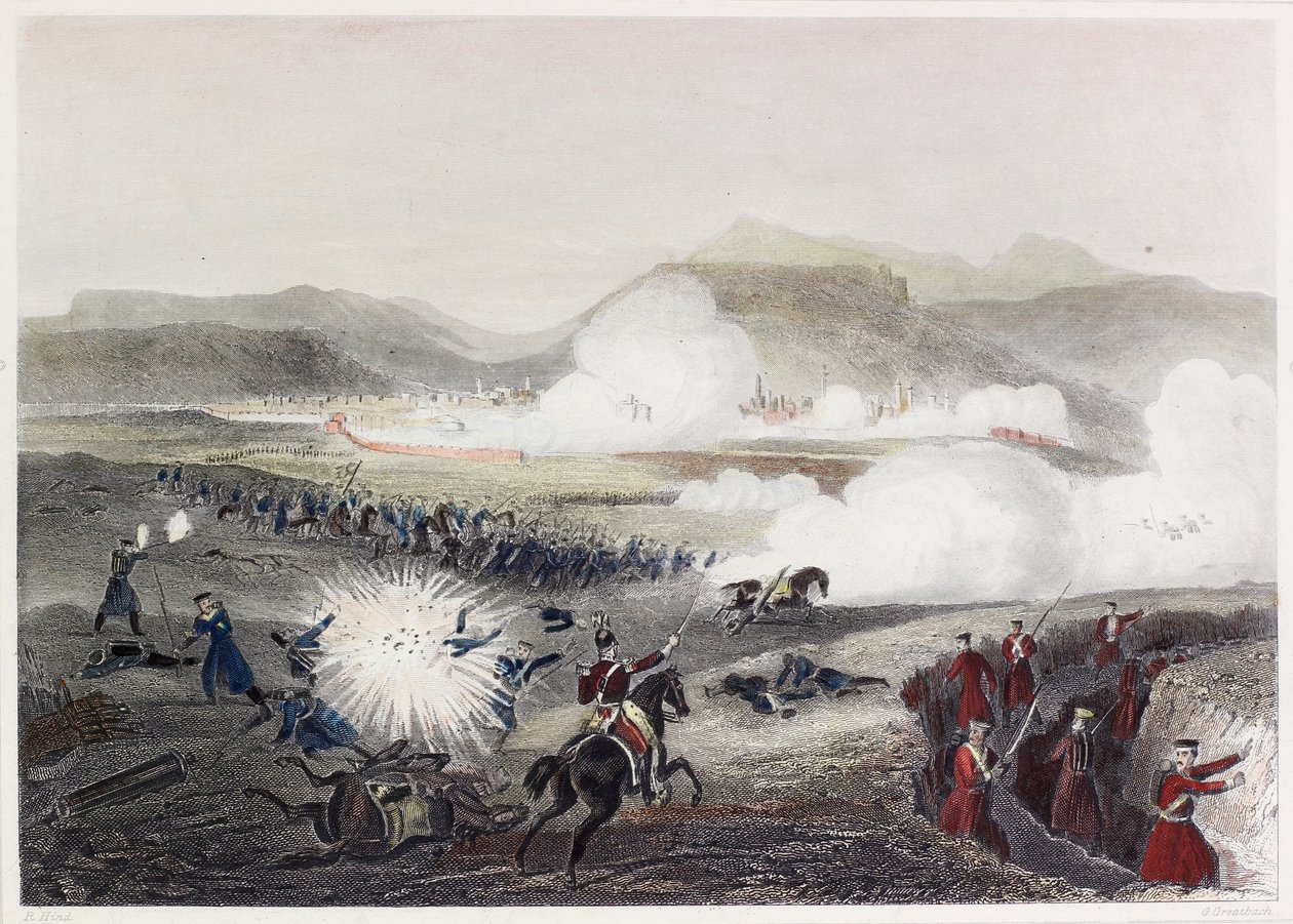 Battle Of Kars (farvet gravering) af English School