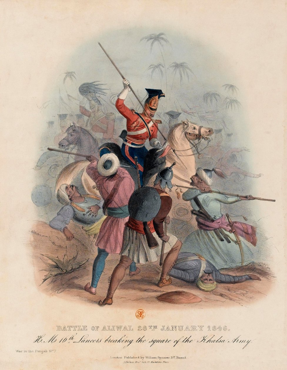 Slaget ved Aliwal, 28. januar 1846 (farvelitografi) af English School