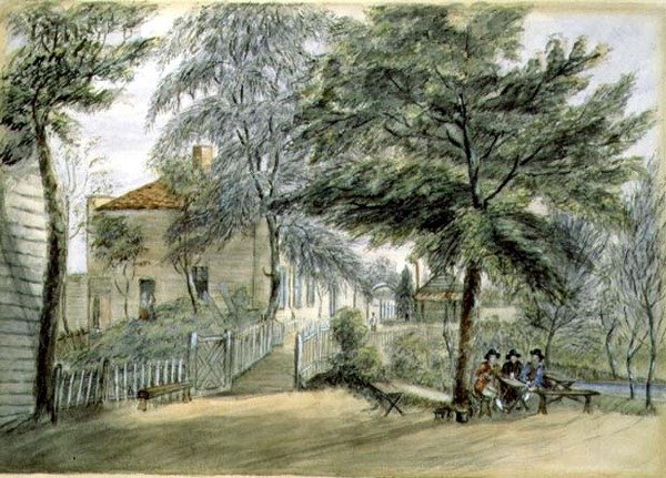 Bayswater Tea Gardens (akvarel på papir) af English School