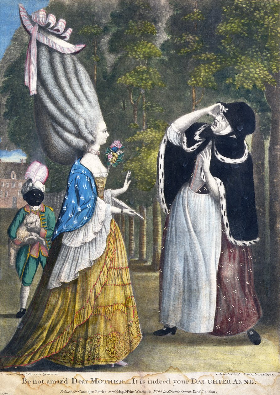 Bliv ikke forbløffet Kære mor - Det er virkelig din datter Anne, fra en original tegning af Grimm, trykt for Carington Bowles, London, pub. 1774 af English School