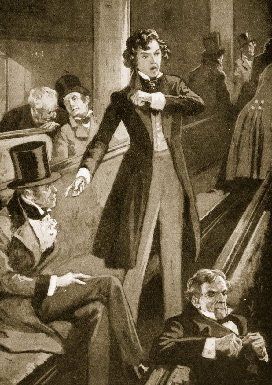 Benjamin Disraeli holder sin første tale i Parlamentet af English School