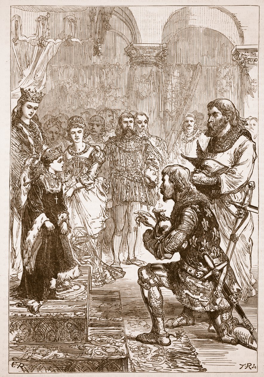 Trolovelse af prinsesse Isabella til Richard, illustration fra Cassells Illustrated History of England (sepia foto) af English School