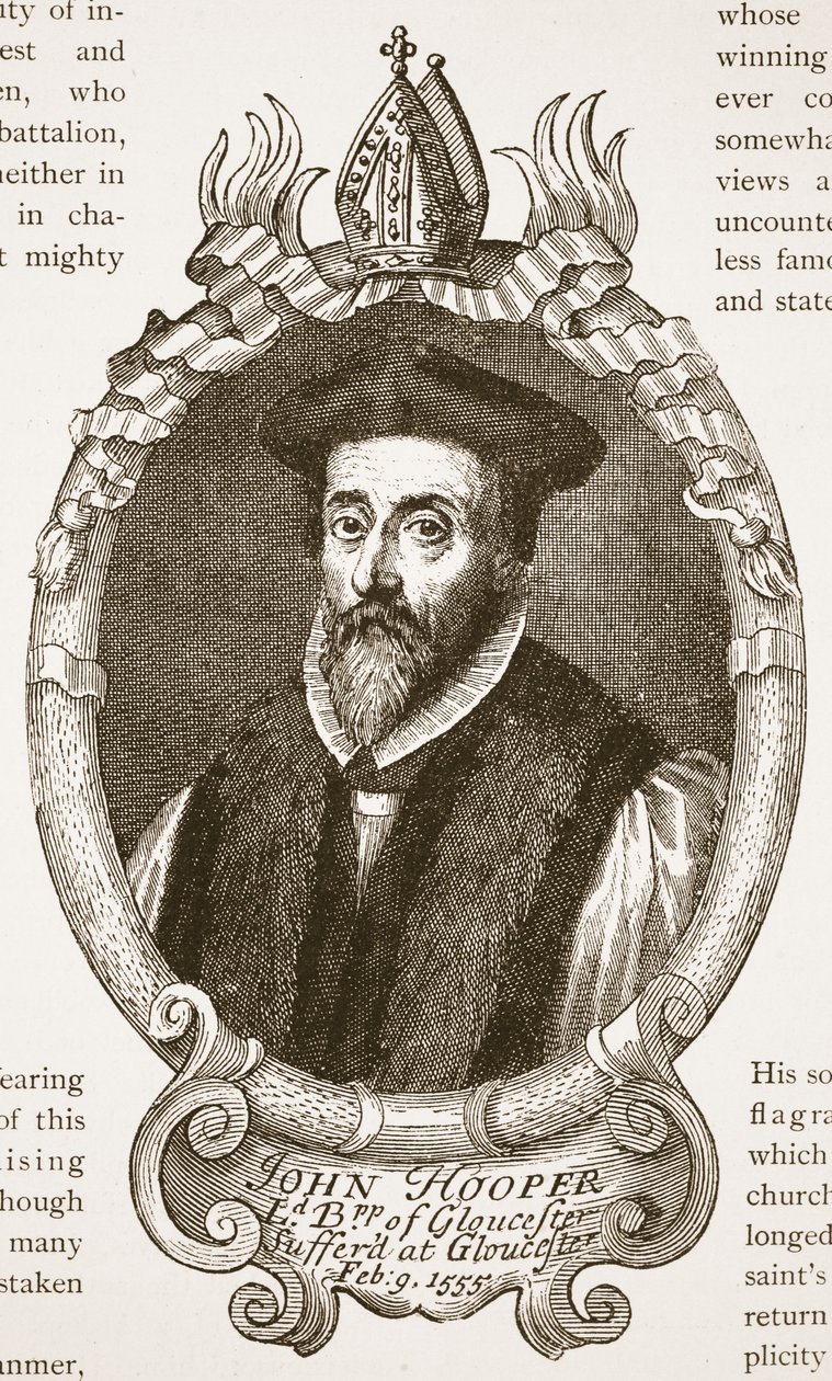 Biskop Hooper, illustration fra The Church of England: A History for the People af H.D.M. Spence-Jones, pub. ca. 1910 (sepiafoto) af English School