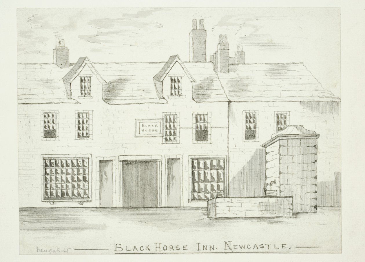 Black Horse Inn, Newcastle upon Tyne (blæk (vask) & pen & blæk på papir) af English School
