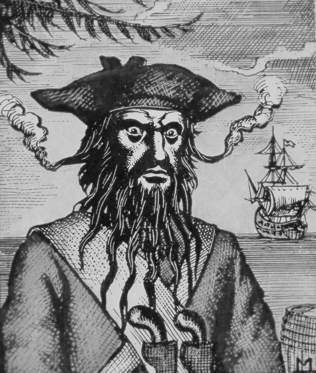 Piraten Blackbeard (træsnit) af English School