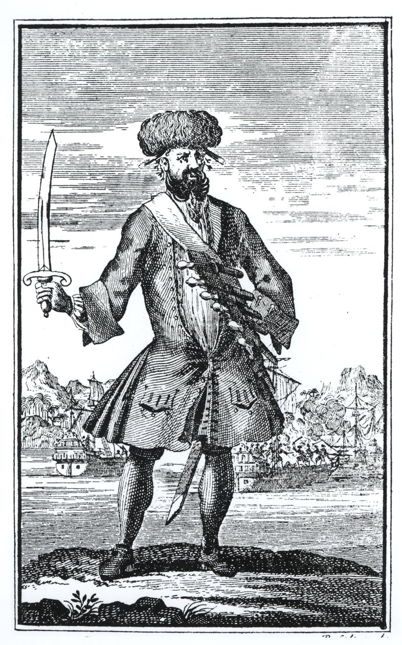 Blackbeard the Pirate, fra A General History of the Robberies and Murders of the most Notorious Pyrates af kaptajn Charles Johnson, udgivet 1724 af English School