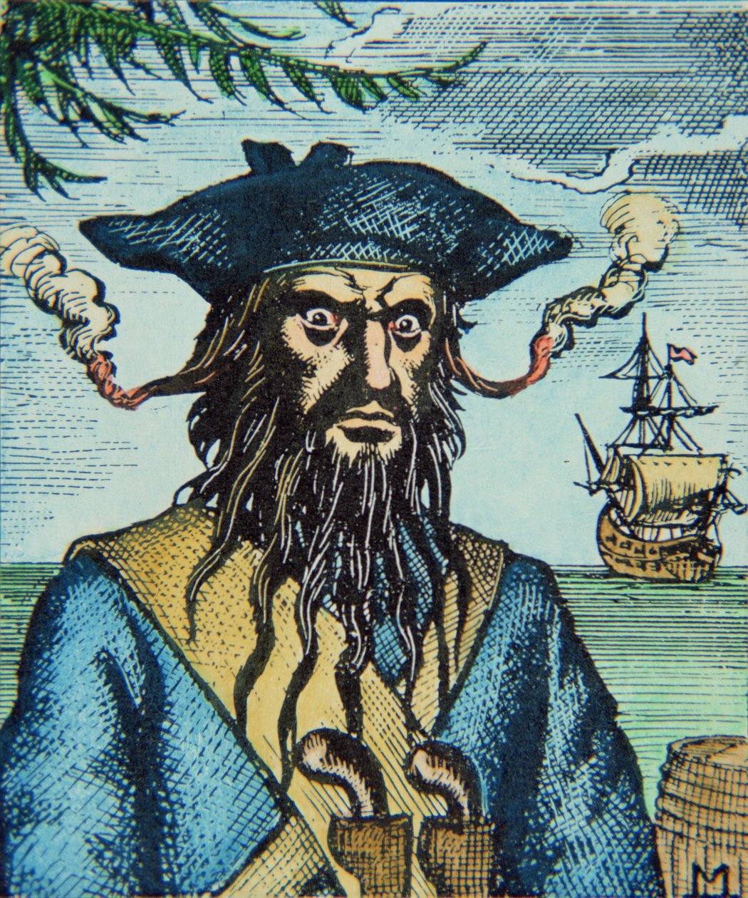 Piraten Blackbeard (farvet indgravering) af English School