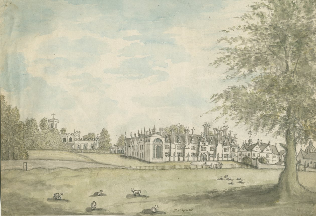 Blithfield Hall: akvarelmaleri, nd [1700-tallet] af English School