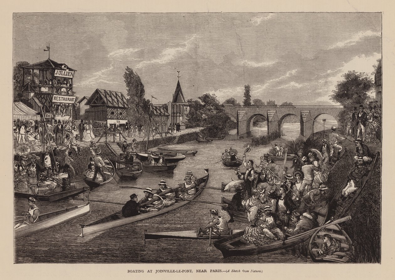 Sejlads ved Joinville-Le-Pont, nær Paris (kobberstik) af English School