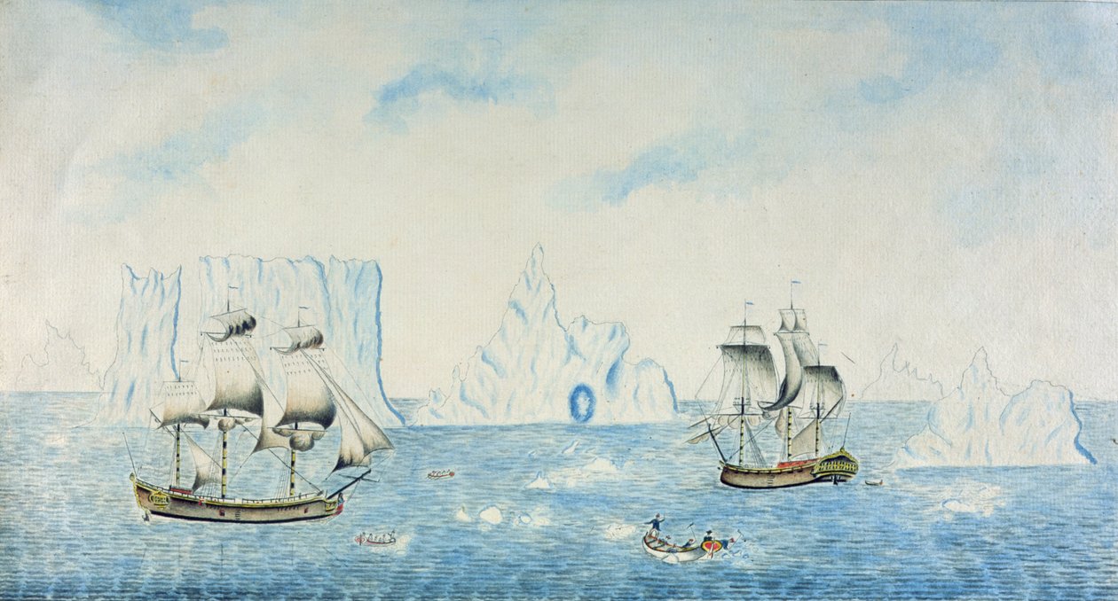 Boats Collecting Ice, ca. 1773 (wc på papir) af English School