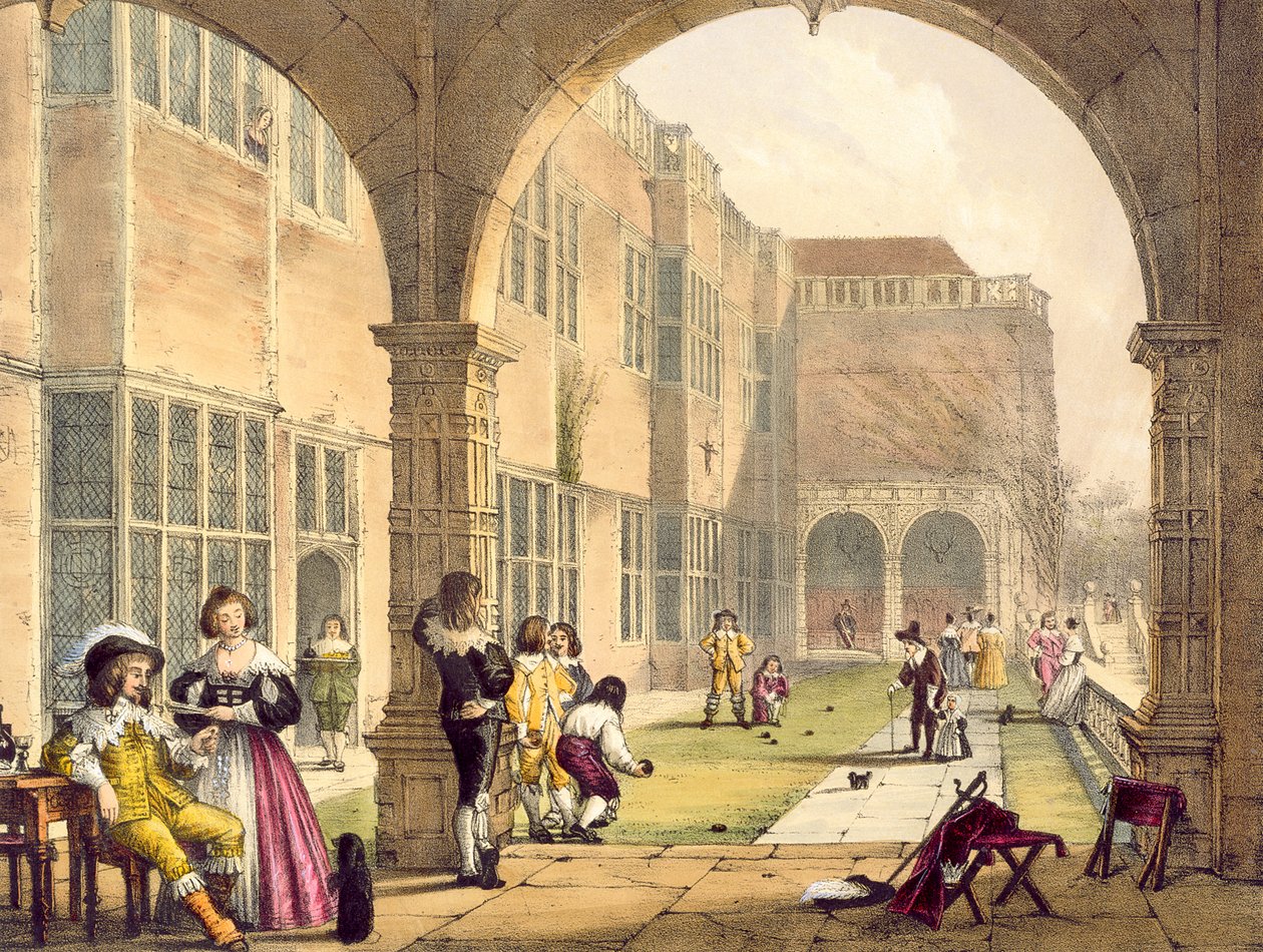 Bowls on the Terrace at Bramshill i 1600, fra Architecture of the Middle Ages af Joseph Nash, udgivet i 1838 af English School