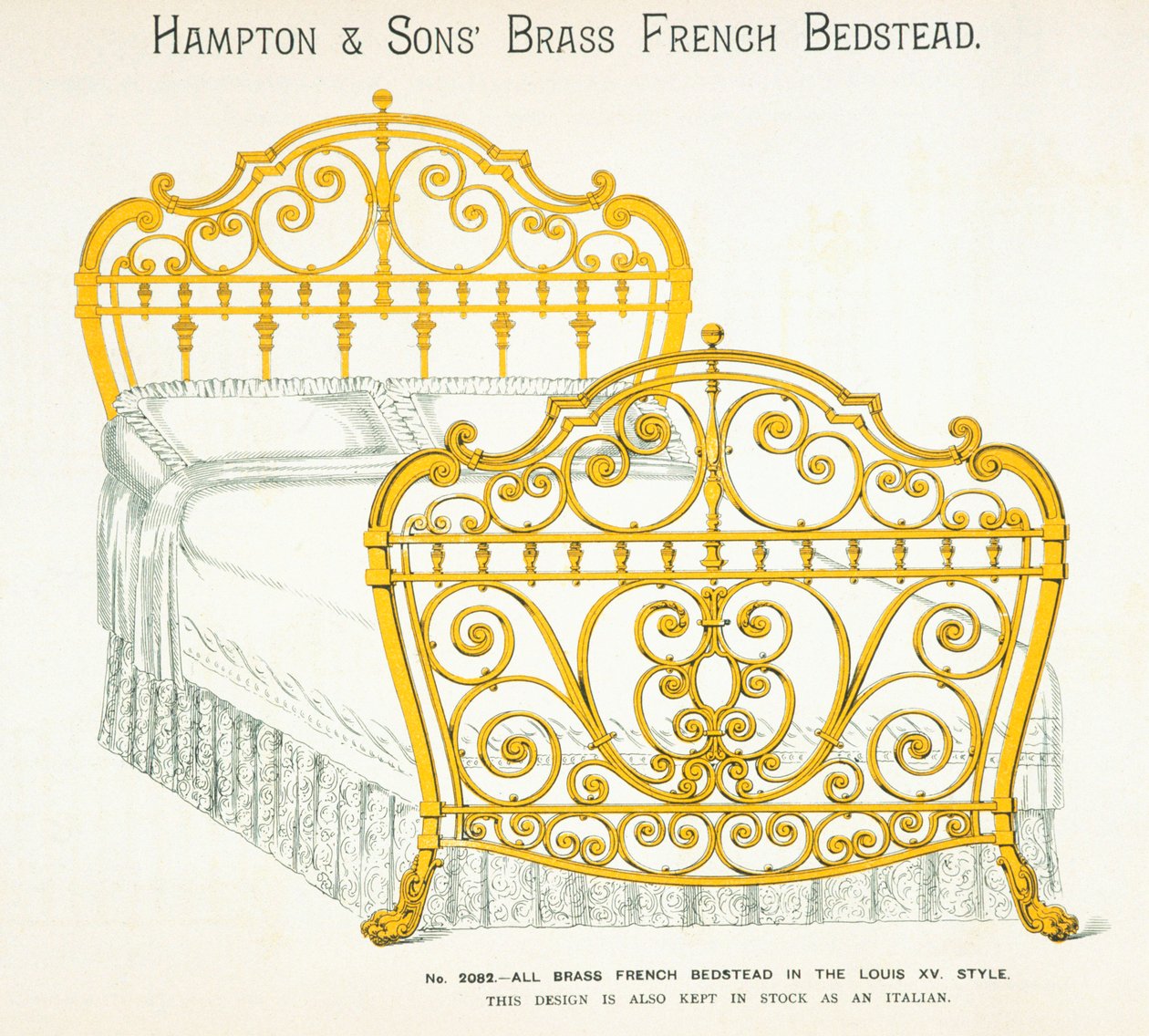Fransk sengestel af messing fra Hampton and Sons Møbelkatalog, 1902 af English School